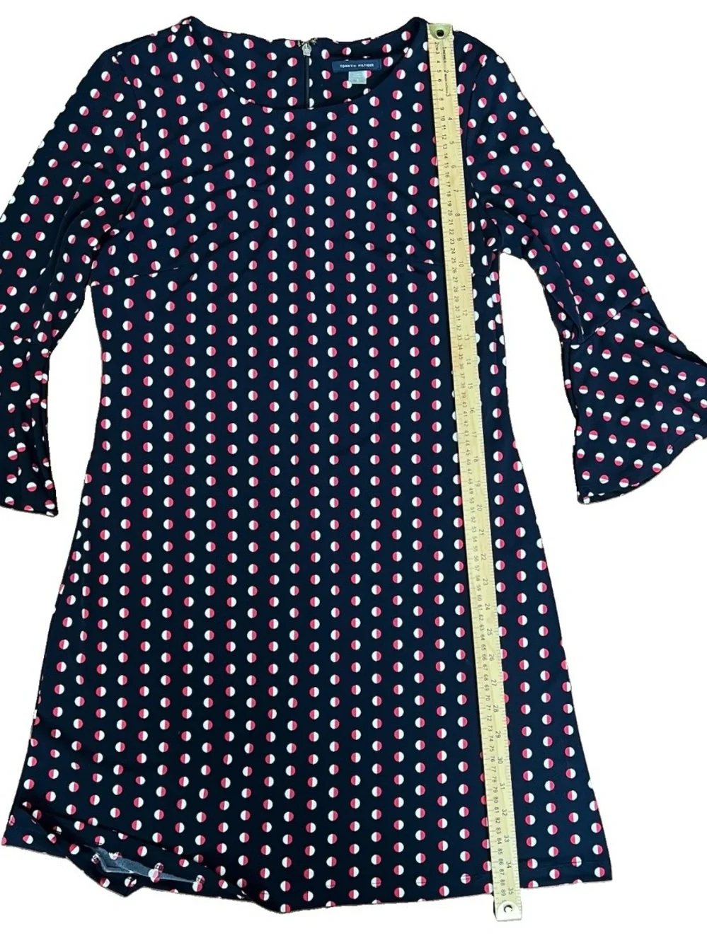 Tommy Hilfiger Women’s Navy Blue Polka Dot Red/White Dress Size 8 Bell Sleeve